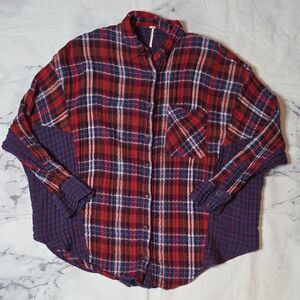 Free People One Of The Guys Red & Blue Cotton Flannel Shirt